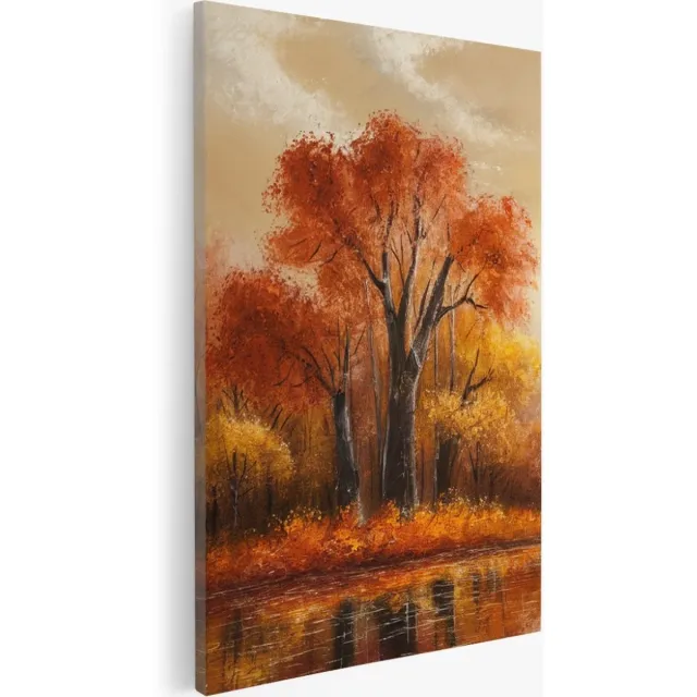 Saammp Canvas Schilderij - Abstract - Rood Bos - Goud - 40x60 - Foto op canvas - Wanddecoratie - Muurdecoratie Woonkamer - Slaapkamer decoratie - Canvas Print Multicolor
