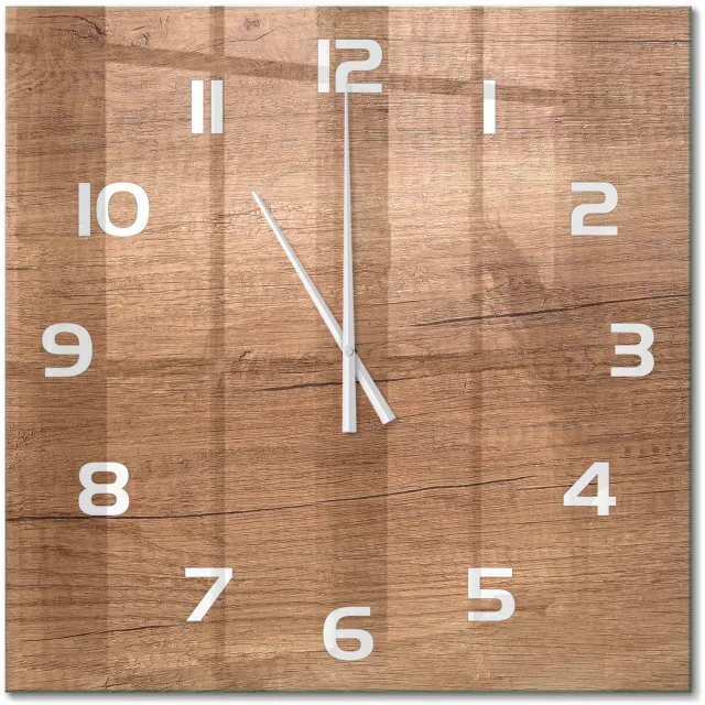 TULUP Wandklok - Houten achtergrond Klok Glas Met Opdruk - 60x60 cm - Bruin Moderne Wandklok Glas - Witte handen - Vierkante Klok - Decoratieve Glazen Klok - Glazen Wandklok Design