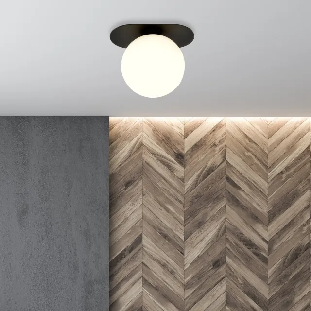 Emibig Randers ovale plafondlamp zwart met witte glazen bol E14 - Perfecte verlichting voor elke ruimte Zwartachtig