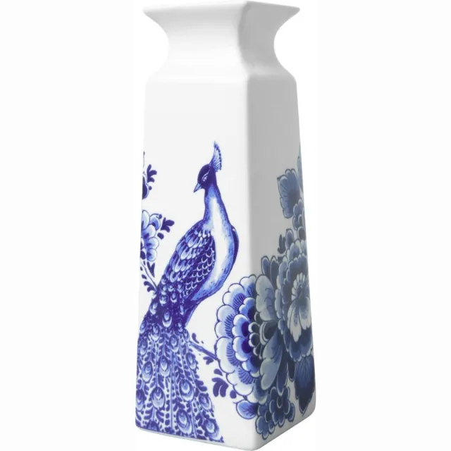 Heinen Delfts Blauw Vaas Pauw - Vierkant - Keramiek - 22 cm Delfts blauw