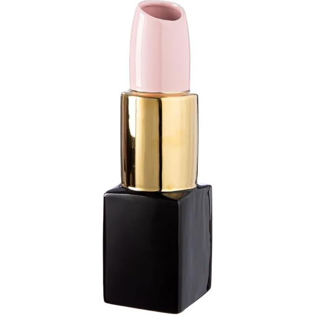 Gilde handwerk Vaas - Lipstick - Lippenstift Vaas - Keramiek - 20x6 cm zwart