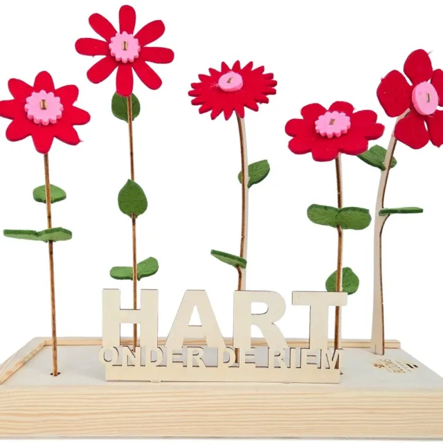 Blooms out of the Box Happy Blooms vilten bloemen – Hart onder de riem cadeau – brievenbus cadeau Rood