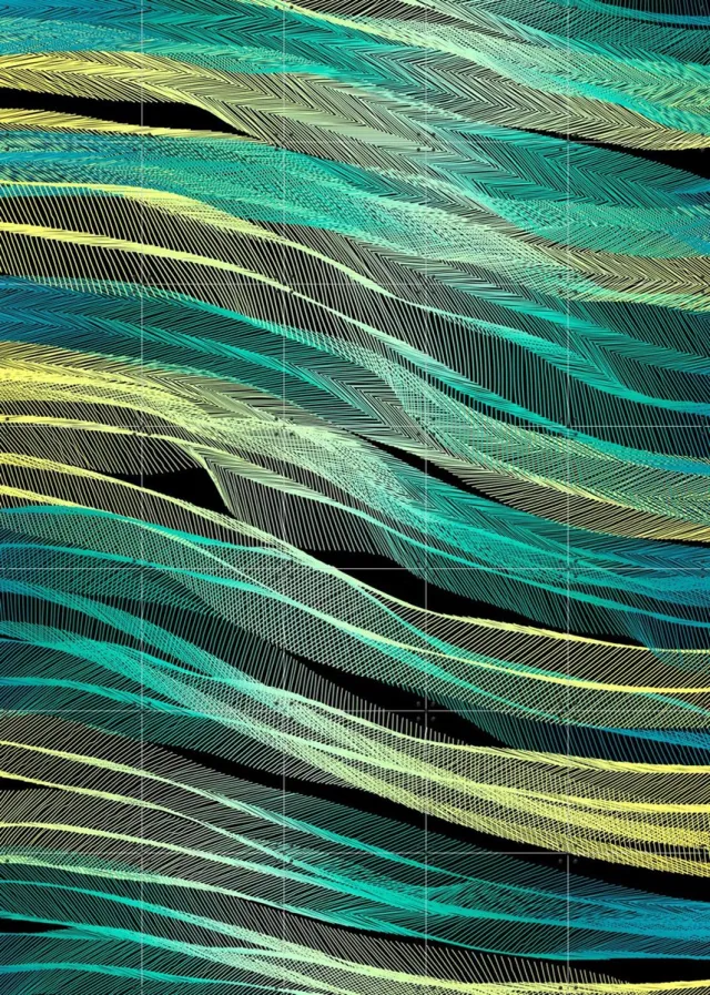 IXXI Currents, Angelo Cerantola - 100 x 140 cm - Grote wanddecoratie en posters - Geometrische Kunst, Line art, Kleurrijk, Digitale Kunst, Modern Groen / Blauw