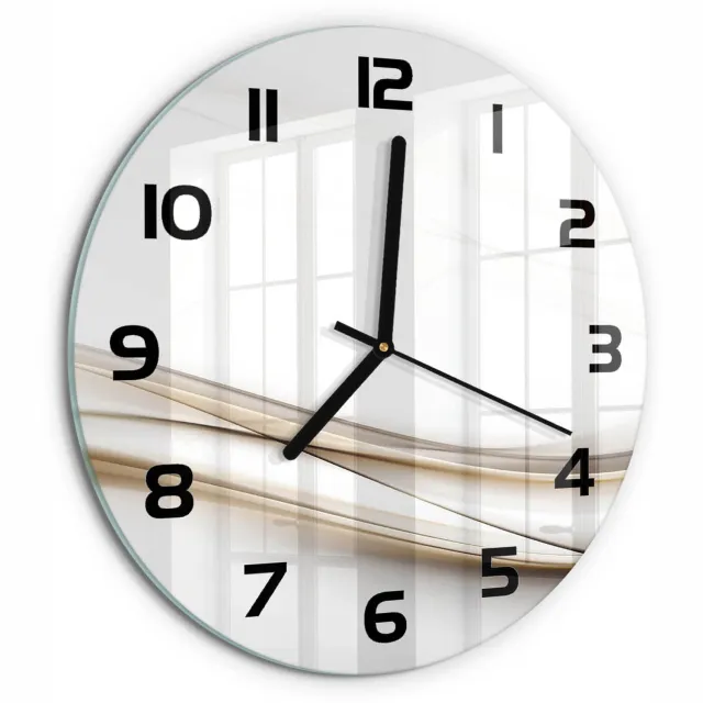 TULUP Wandklok - Golfabstractie Wandklok Glas Decoratie - fi30 cm - Beige Gekleurde Glazen Klok - Zwarte handen - Ronde Klok - Klok Glas Met Opdruk - Moderne Wandklok Glas