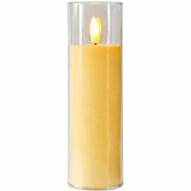 SWGOTA led kaarsen - cilindervormige kaarslamp 5 x 17,5 cm met warmgeel licht en transparante kunststof buitenwand Crèmegeel