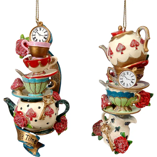 Viv! Christmas Kerstornament - Alice in Wonderland Theekoppen - set van 2 - Multi - 12cm rood