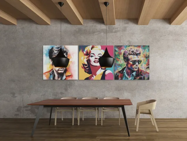 Trendex Global Drieluik Canvas Schilderij Retro Icons – Kleurrijke Pop Art Muurdecoratie - 3x60x60 cm