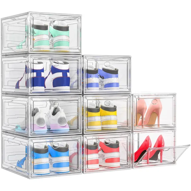 Ibenzoa Stapelbare opvouwbare opbergdozen voor schoenen en accessoires met magneetdeur Transparant