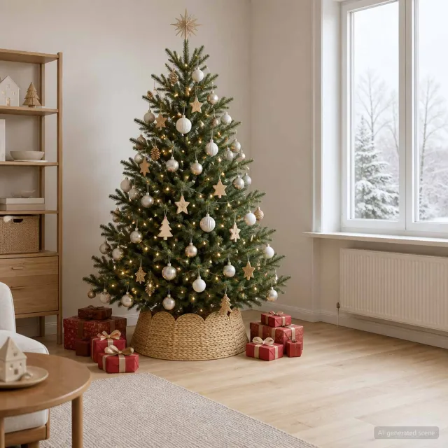 vidaXL Kerstboomkraag Rond Naturel Dia. 75 x 25 cm Waterhyacint