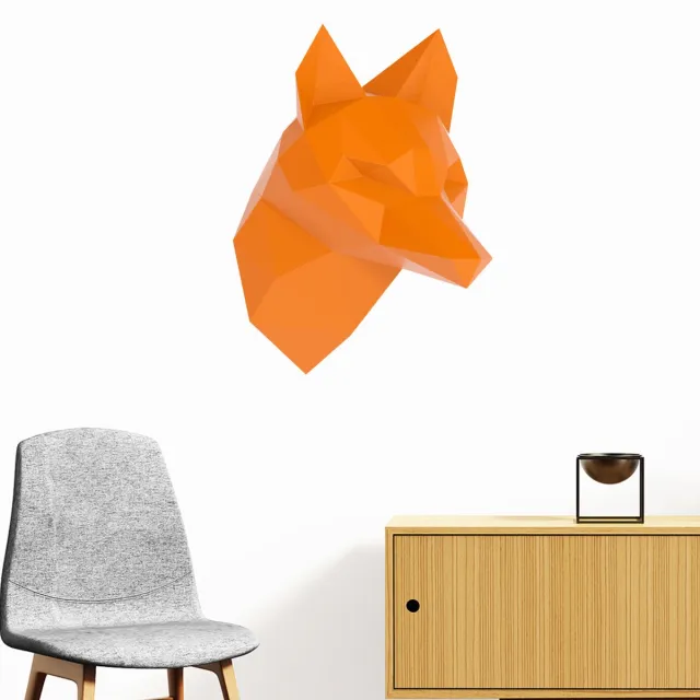 Ambiance Sticker 3D origami sticker van een oranje vos in profiel, 80 x 60 cm Multi color