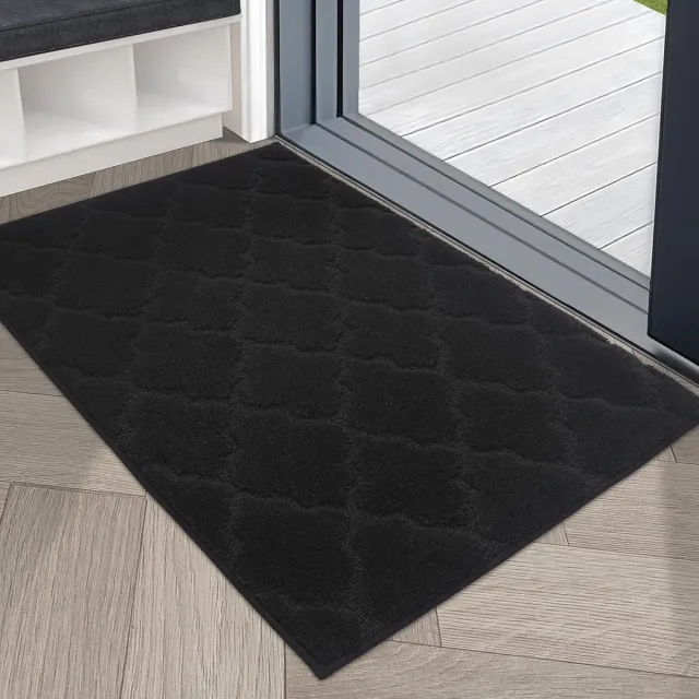 Riokem ® Deurmat Binnen 60 x 90 cm, Zachte Absorberende en Vuilafstotende Deurmat Antislip Laag Profiel Vuilvangmat Machinewasbaar voor Achterdeur, Entree, Gang, Keuken, Zwart