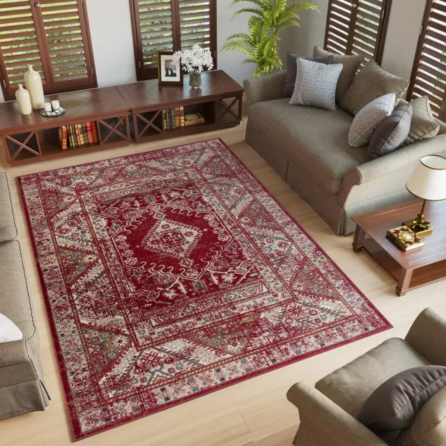 Tapiso Dubai Vloerkleed Tapijten Oriental Oosters Gebloemd Maat- 140x200 Rood