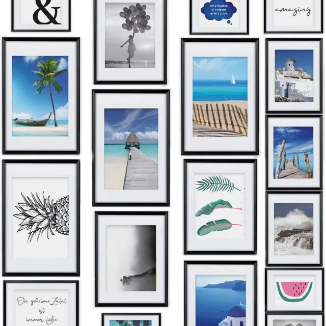 bomoe Paradise fotolijst set van 18 fotolijsten - fotocollagelijsten voor fotowand - fotolijstje van kunststof - fotocollage lijsten in verschillende maten zwart