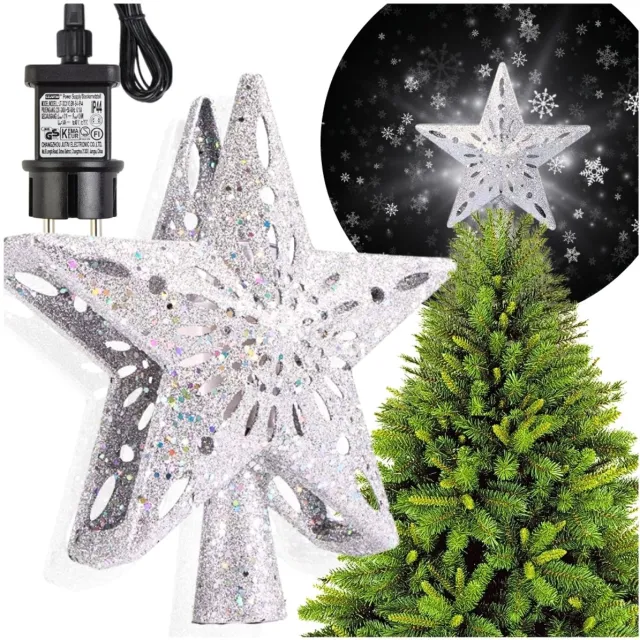 Zolta LED Kerstboomster met Projector - Sneeuwvlok - Sprookjesachtige Sfeer - Zilver