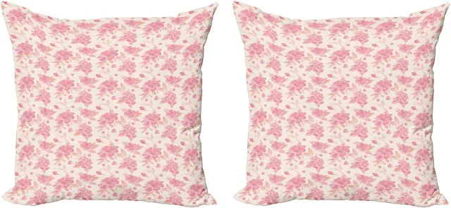 ABAKUHAUS Lente Sierkussenhoes Set van 2, Pinkish Aquarel Bloemen, Modern Accent Dubbelzijdige Digitale Print, 40x40, Roze Perzik en Crème