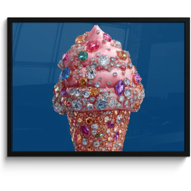 FrameYourWall Poster in lijst - Fotolijst 80x60 cm - Posters - Ijsje - Hoorntje - Steentjes - Blauw - Posterlijst zwart - Decoratie - Wanddecoratie woonkamer - Muurdecoratie slaapkamer
