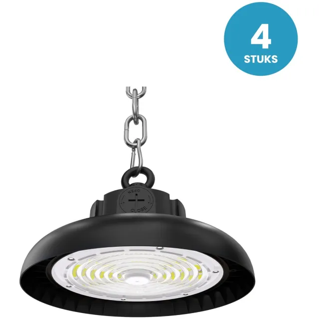 Tsong UFO High Bay 4 stuks - 40.000 Lumen - 200W - koelwit 4000K - instelbaar 120/160/200W - 90° - IP65 - 0-10V dimbaar - 230V Zwart - koelwit 4000K