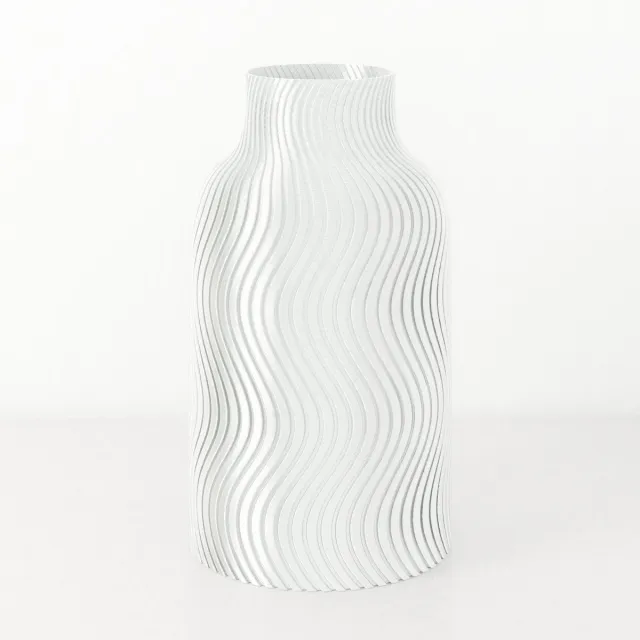 Fleuriek Vaas - Glanzend Wit - H40cm - Japandi - Wavy patroon vaas - Design vaas van bio kunststof - Tafeldecoratie