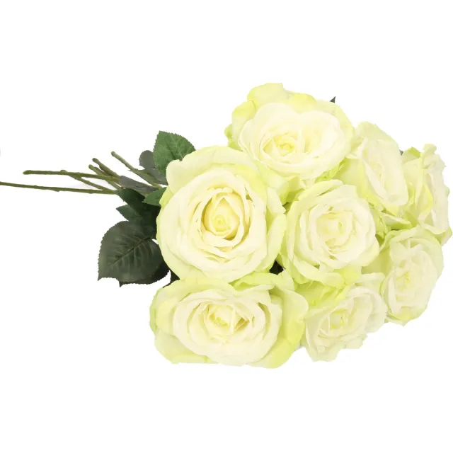 Top Art Kunstbloemen boeket roos Nova - 8x - warm wit - 75 cm - kunststof steel - decoratie bloemen