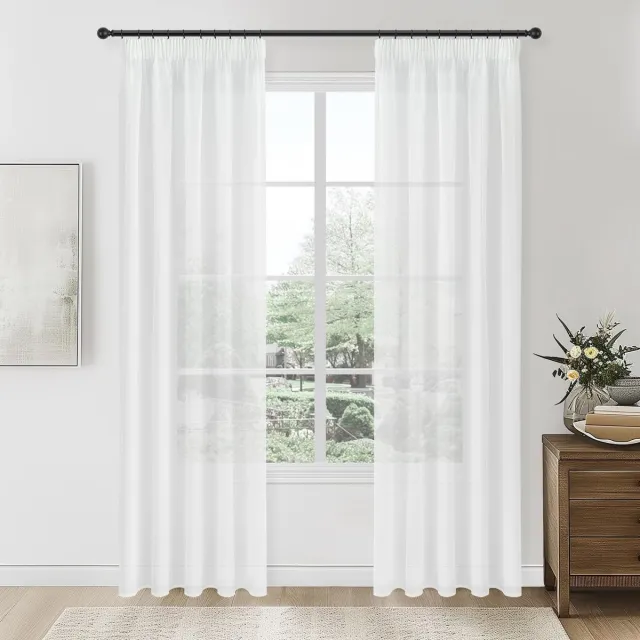 Ibenzoa Transparante witte gordijnen set met lussen voor woonkamer of slaapkamer donkergrijs