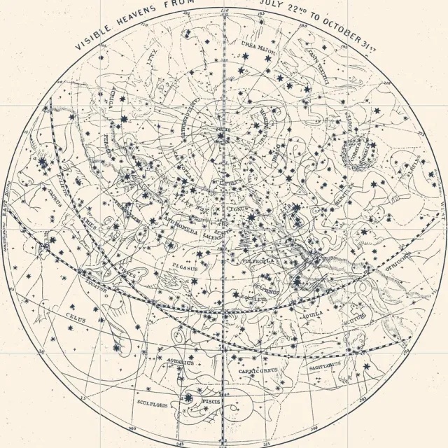 IXXI Visible Heavens_Blue, Aster Edition - 80 x 80 cm - Grote wanddecoratie en posters - Illustraties, Technische Tekening, Vintage, Woonkamer Lichte tinten / Blauw