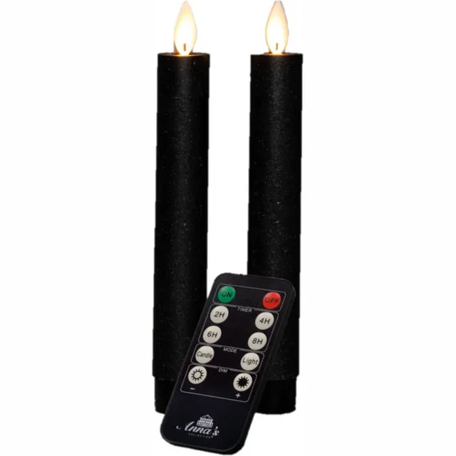 Anna's Collection LED dinerkaarsen - 2x st - zwart - 18 cm - met afstandsbediening