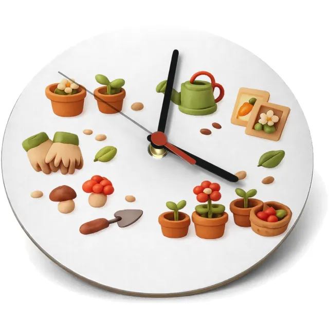 Mr Cadeautjes Klok rond Ø 19 - design Een speelse verzameling van kleine tuin- en natuurminiaturen | cadeau Wit