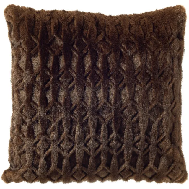 Dutch Decor MATTHEO - kussenhoes 45x45 cm - imitatiebont - geometrisch motief - Chocolate Martini - bruin - met rits - zonder binnenkussen Donkerbruin