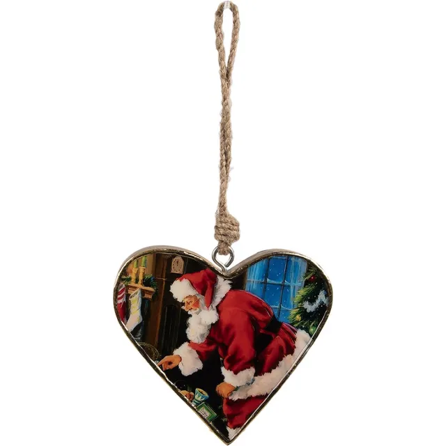 Clayre & Eef Kersthanger 13x2x13 cm Rood Hout Kerstman