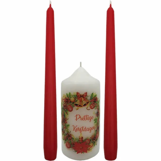 Van Licht Kerstkaarsen Prettige Kerstdagen set van 3 stuks Wit/ rood