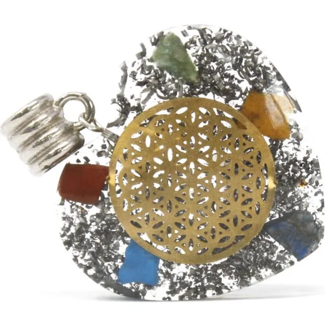 WGifts Orgonite Power Hanger Voor Ketting - 7 Stenen Chakra - Hart - 3.5x3.5x0.5cm 7 Chakra Kleuren