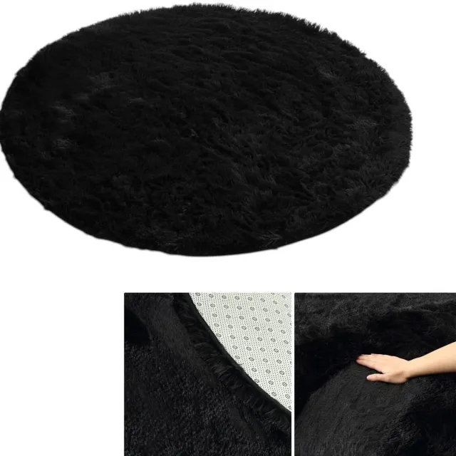 Danky Zacht, langpolig vloerkleed - pluist niet - antislip onderkant - geschikt voor woonkamer/slaapkamer - zwart 100x100cm