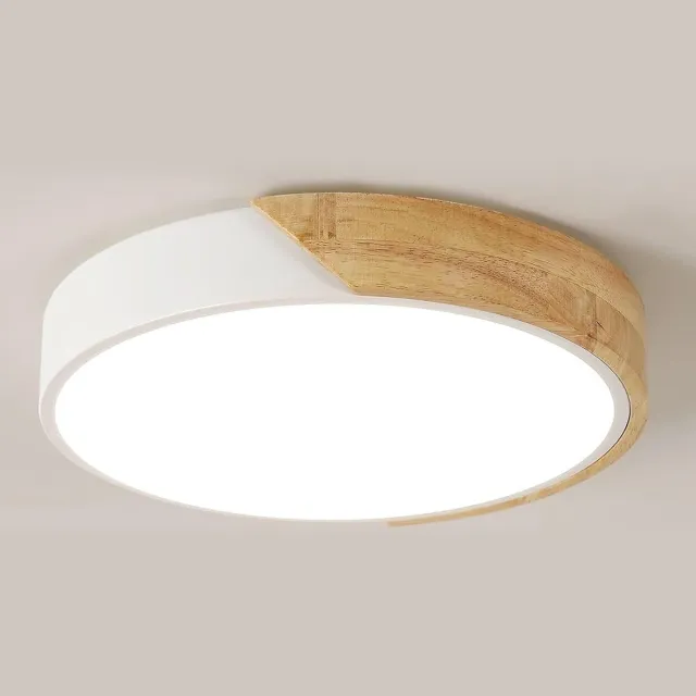 Haobosic LED-plafondlamp van hout, 30W moderne ronde plafondlamp, 6500K koelwit plafondlamparmatuur voor slaapkamer, badkamer, keuken, woonkamer, kantoor, Ø30cm White