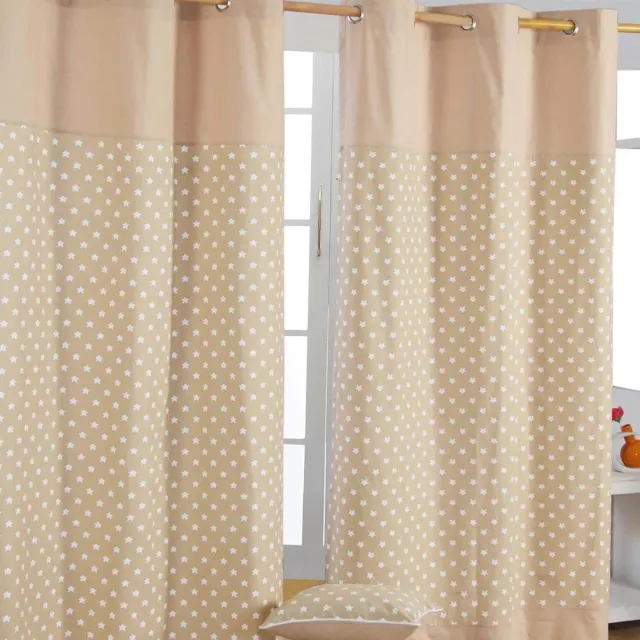 Homescapes gordijnen met oogjes sterren beige set van 2 100% katoen, 182x 137 cm