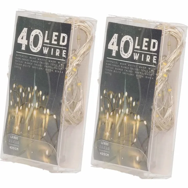 Cepewa Draadverlichting - 2x - 40 lampjes - warm wit - batterij - 420 cm - Lichtdraden/lichtsnoeren - kerstverlichting