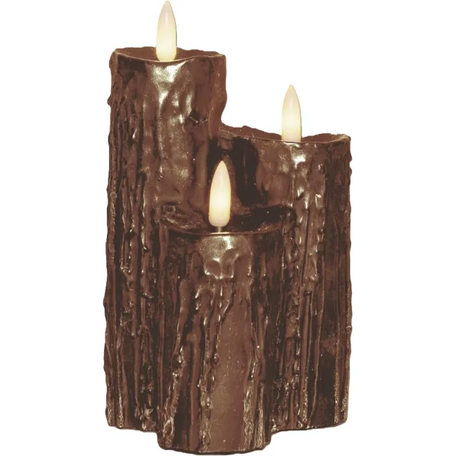 Anna's Collection LED druipkaarsen - 3x - brons - 16 x 11 cm - wax - kaarsen - kaarsenset