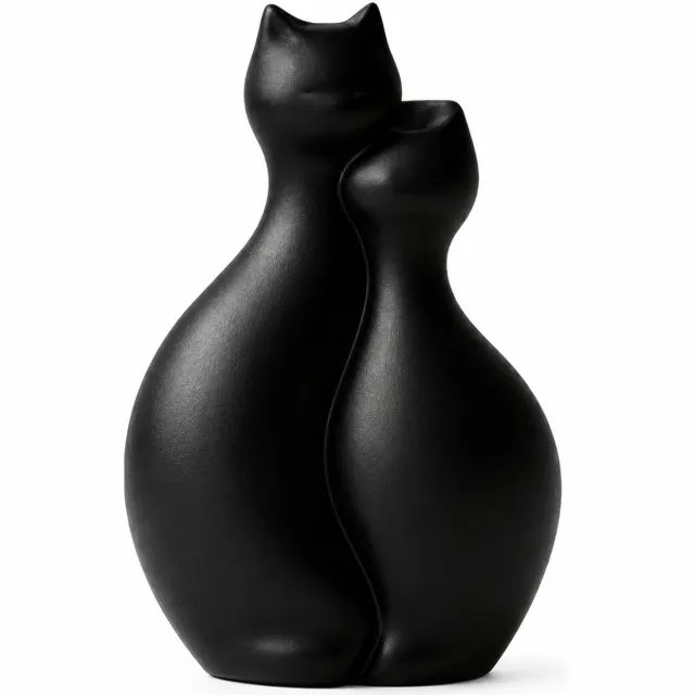 SWGOTA Zwarte 3D-geprinte vaas met twee omhelzende katten - Decoratief staand model