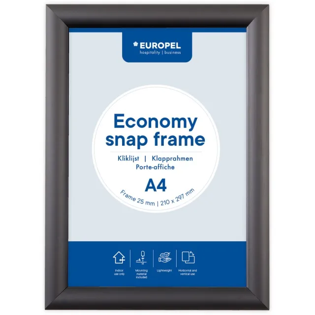 Europel Economy Kliklijst – Posterlijst – A4 – 21 x 29,7 cm – 25mm – Aluminium – Zwart