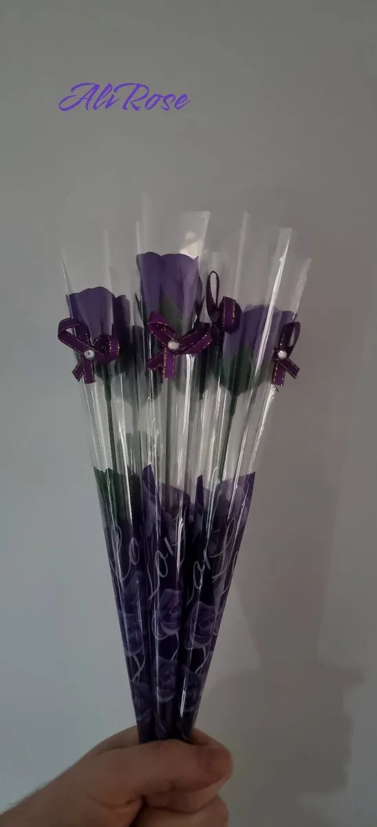 AliRose Zeep Roos - Prachtig PAARS / PURPLE - 5 Stuks - Romantische Cadeau - Kado - Liefde - Love - Amor - Feestdagen - Moederdag - Kerst - Valentijn - Partner - Natuurlijke Zeep Boeket - Bruiloft Prachtige Paars, Purple