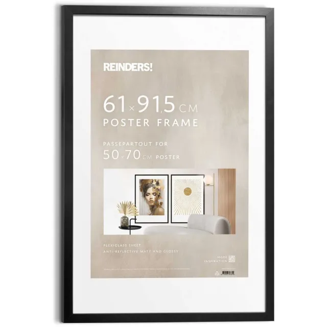 REINDERS Wissellijst hout Poster 61x91,5 ontspiegeld Hout - REINDERS zwart