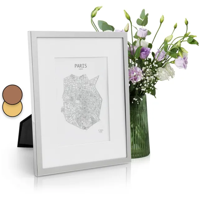 Casa Chic Fotolijst met passe-partout, 27x22cm fotolijst voor oorkonde & collage, Glazen fotolijst, Staand/wandmontage, Verticaal/horizontaal gebruik, Metalen fotolijst Zilver Chroom