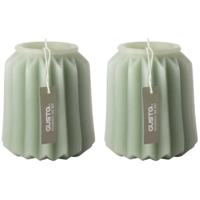 Gusta 2 Stuks Gusta – Figuurkaars Lantaarnvorm– 10,5 cm – Lichtgroen 29 Branduren - Ongeparfumeerd