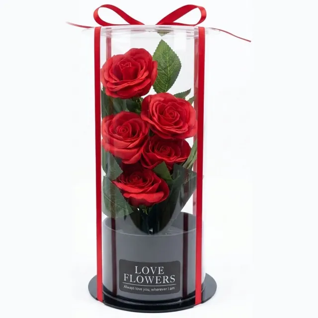Forever Golden Rose Luxe Rozen in Cilinder Vaas –Rood – Duurzame Kunstbloemen – Valentijn, Moederdag, Verjaardag & Romantisch Cadeau voor Haar