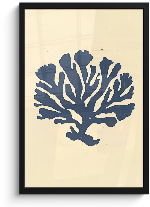 FrameYourWall Poster in lijst - Fotolijst 40x60 cm - Posters - Blauw koraal - Vertakkingen - Beige - Posterlijst zwart - Decoratie - Wanddecoratie woonkamer - Muurdecoratie slaapkamer