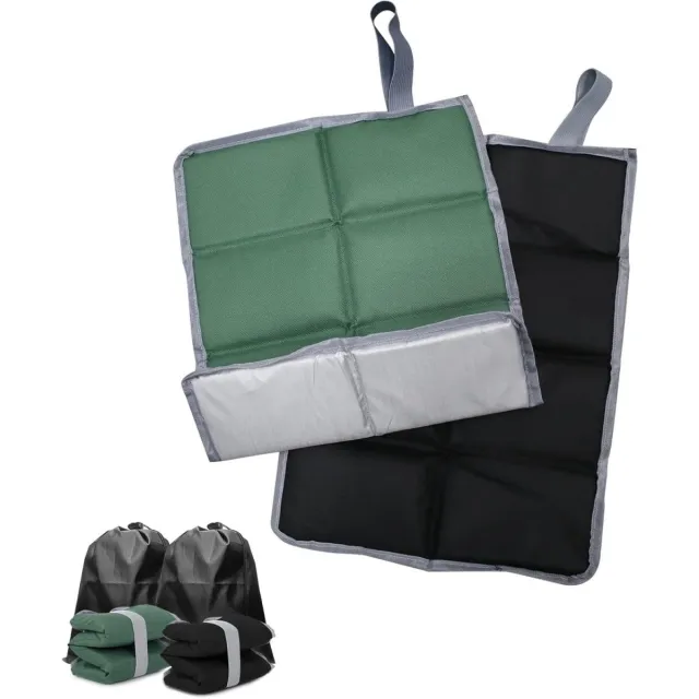 GelldG Warme zitkussens - Set van twee - Zitkussens voor buiten - Opvouwbaar - Comfortabel en waterdicht - Geschikt voor picknicks, kamperen in de buitenlucht, wandelen - Inclusief opbergtas Groen en zwart