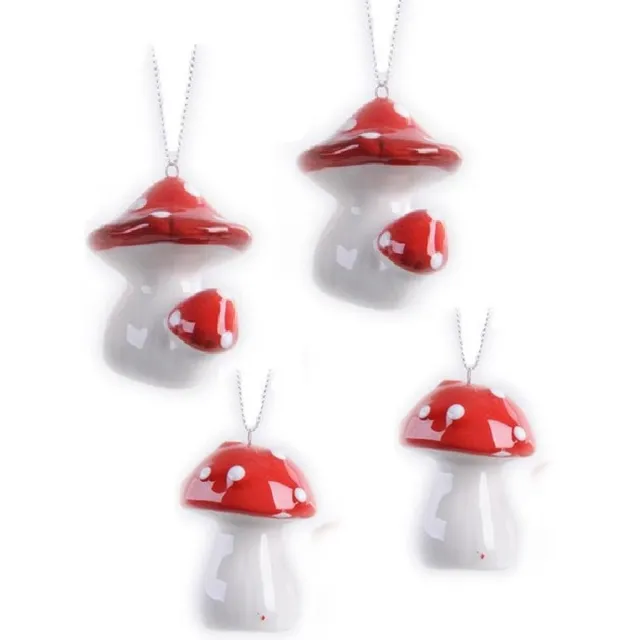 Decoris Kersthangers set 8x paddenstoel rood - kunststof - 4.5 x 4.5 cm - 2 soorten
