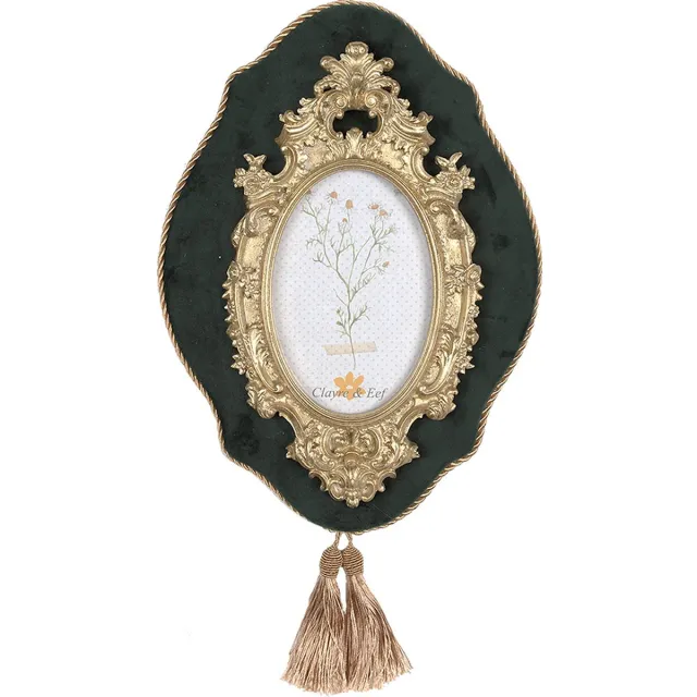 Clayre & Eef Fotolijst 10x15 cm Groen Goudkleurig Polyresin