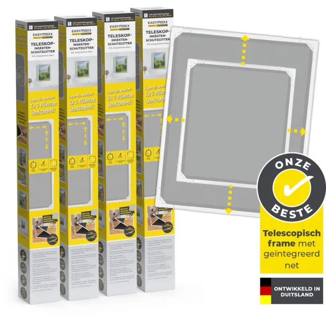 EasyMaxx Insect Protect Telescopische insectenhor voor ramen, met voorgemonteerd frame, uittrekbare insectenbescherming, geïntegreerd net, min. 73 x 83 cm tot max. 120 x 140 cm - wit, 4 stuks