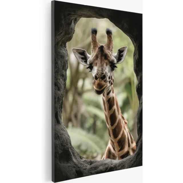 Saammp Canvas Schilderij - Glurende Giraffe - Abstract - Dieren - 40x60 - Foto op canvas - Wanddecoratie - Muurdecoratie Woonkamer - Slaapkamer decoratie - Canvas Print Multicolor