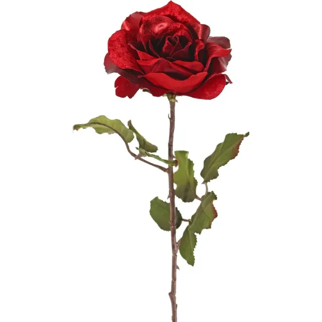 Top Art Kunstbloem roos Glamour - rood satijn - 61 cm - kunststof steel - decoratie bloemen